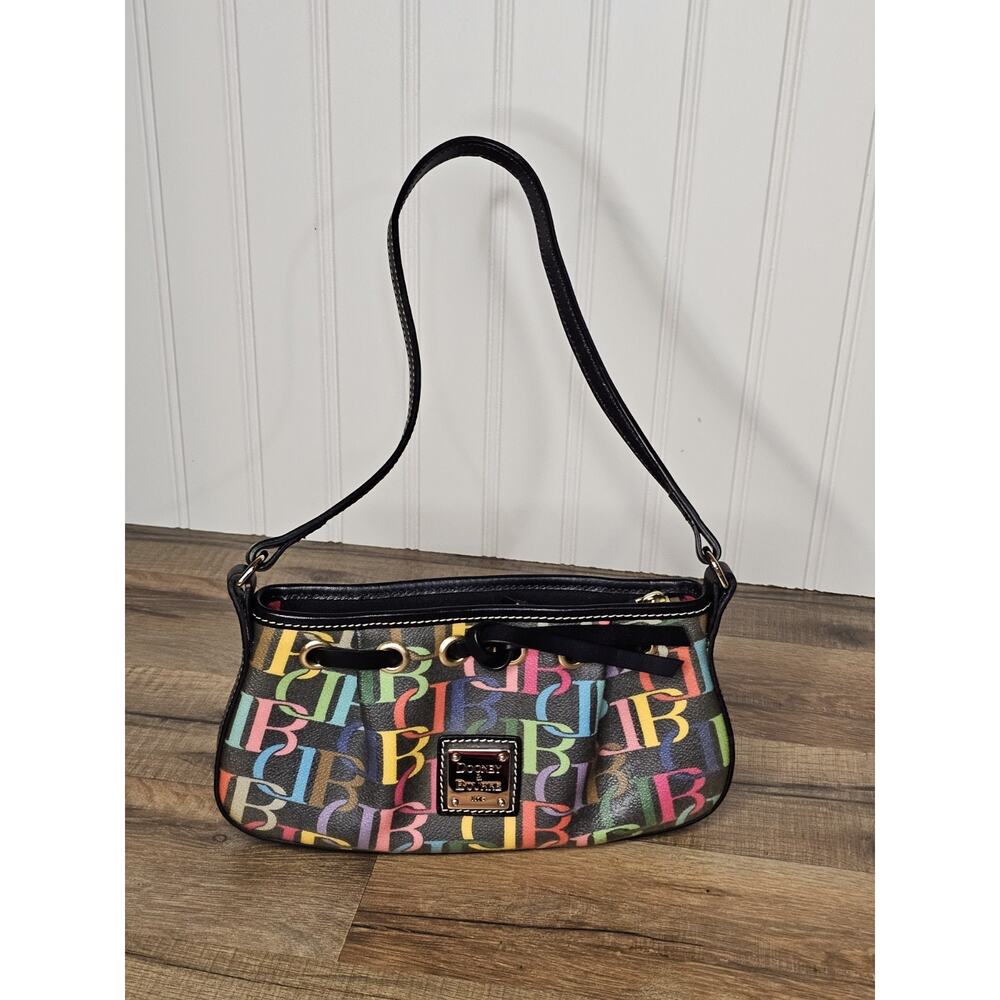 Dooney & Bourke Rainbow Logo Mini Black Coated Canvas Leather Bag Y2K